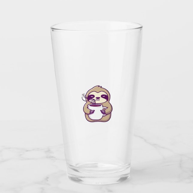 Kawaii Chibi Sloth with Coffee Mug � Cute Sleepy A Glass (Front)