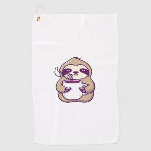 Kawaii Chibi Sloth with Coffee Mug � Cute Sleepy A Golf Towel