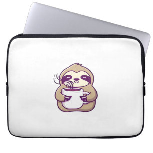 Kawaii Chibi Sloth with Coffee Mug � Cute Sleepy A Laptop Sleeve
