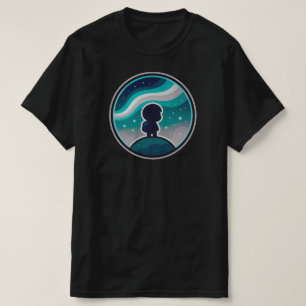 Kawaii Chibi Traveler Under Aurora   BLACK ONLY T-Shirt