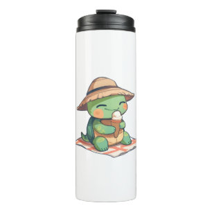 Kawaii Chibi Turtle in Straw Hat Eating Ice Cream  Thermal Tumbler