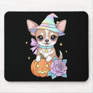 Kawaii Chihuahua Puppy Witch Pumpkin Halloween Mouse Pad