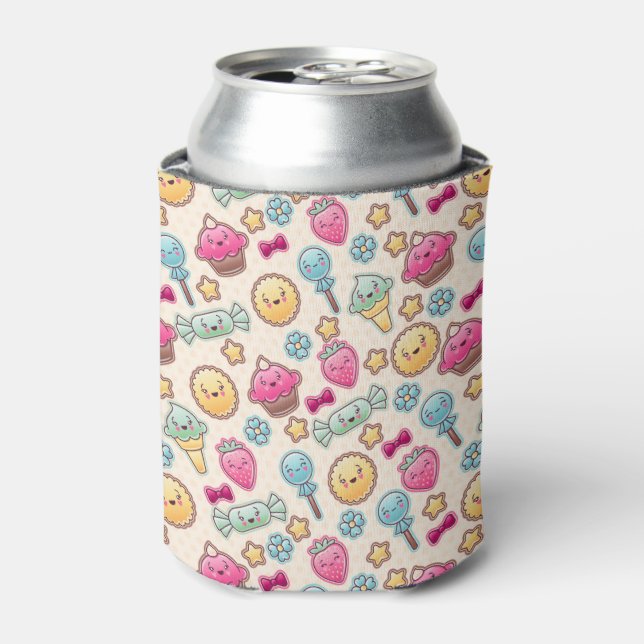 Kawaii child pattern with cute doodles can cooler (Can Front)