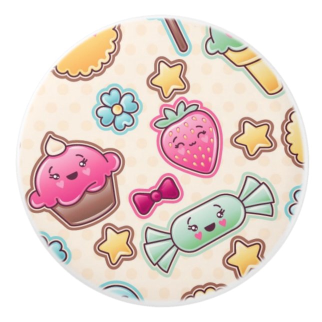 Kawaii child pattern with cute doodles ceramic knob (Front)