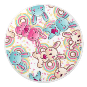 Kawaii Child Pattern with Cute Doodles Ceramic Knob