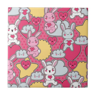 Kawaii Child Pattern with Cute Doodles Ceramic Tile