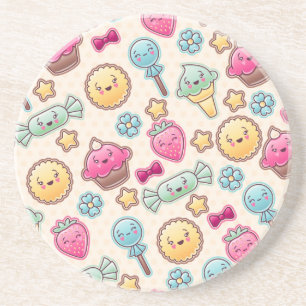 Kawaii child pattern with cute doodles coaster