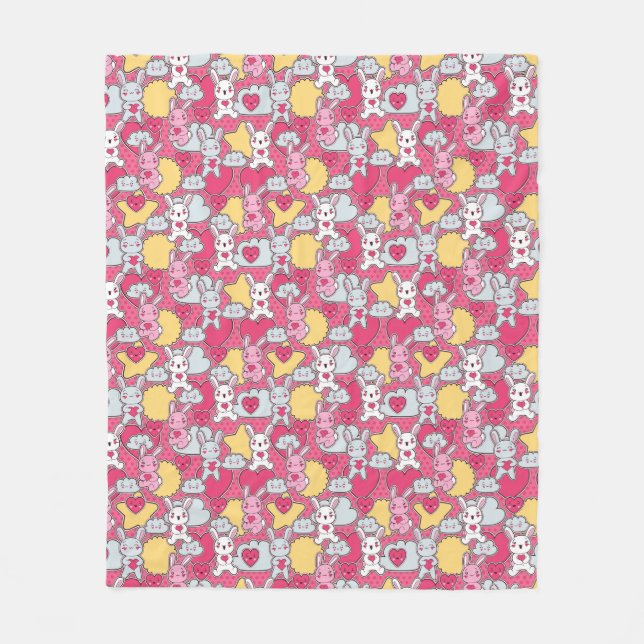 Kawaii Child Pattern with Cute Doodles Fleece Blanket (Front)
