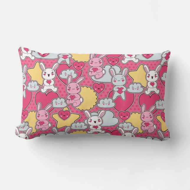 Kawaii Child Pattern with Cute Doodles Lumbar Cushion (Front)