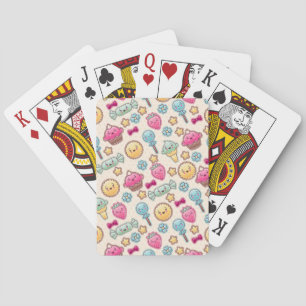 Kawaii child pattern with cute doodles playing cards