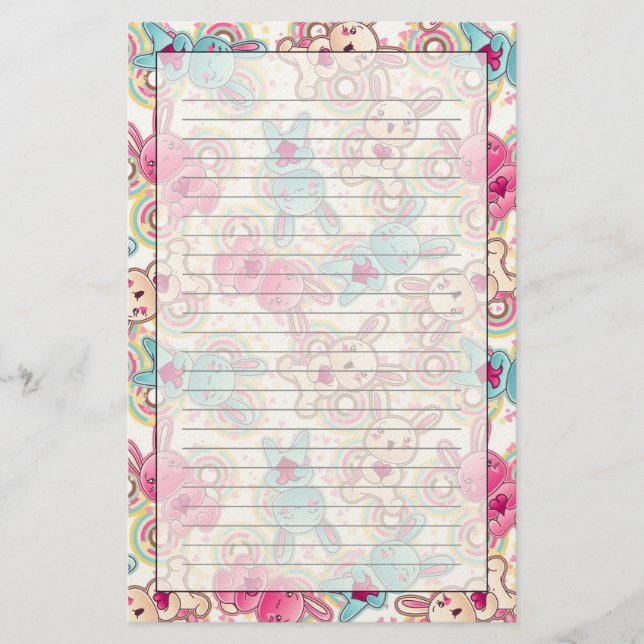 Kawaii Child Pattern with Cute Doodles Stationery (Front)