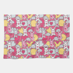 Kawaii Child Pattern with Cute Doodles Tea Towel