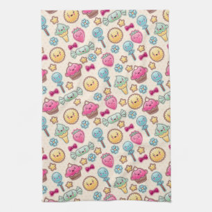 Kawaii child pattern with cute doodles tea towel