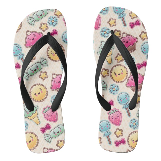 Kawaii child pattern with cute doodles thongs (Footbed)