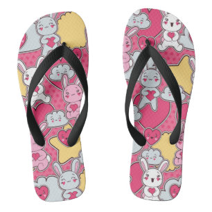 Kawaii Child Pattern with Cute Doodles Thongs