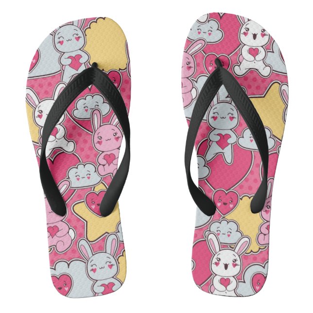 Kawaii Child Pattern with Cute Doodles Thongs (Footbed)