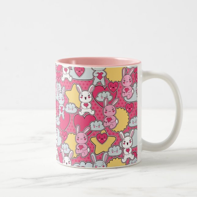 Kawaii Child Pattern with Cute Doodles Two-Tone Coffee Mug (Right)