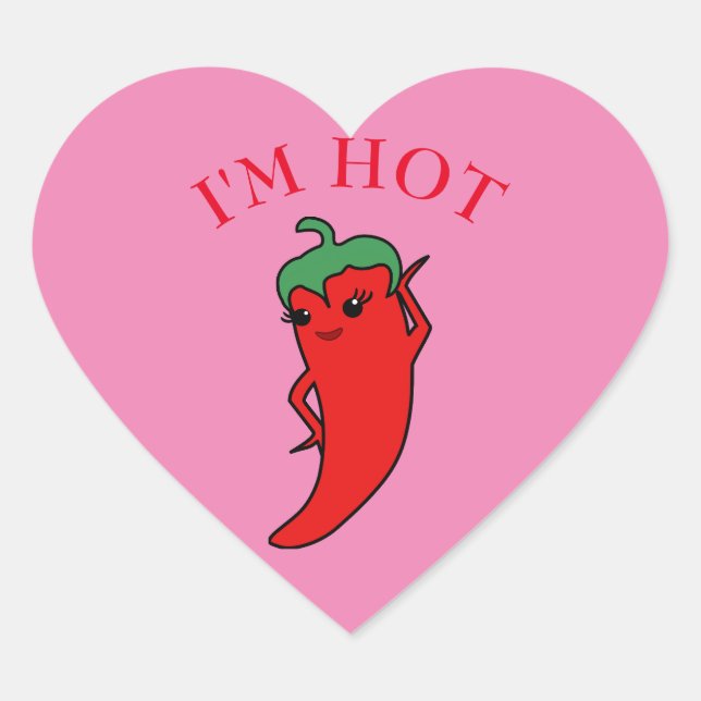 Kawaii Chili Pepper Diva Custom Heart Sticker (Front)