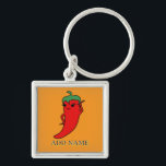 Kawaii Chili Pepper Diva Custom Key Ring<br><div class="desc">A red and hot pepper cartoon character. Custom keychains.
Original kawaii design. Edit text to customize. Gift idea for spicy food lovers.</div>