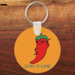 Kawaii Chili Pepper Diva Custom Key Ring<br><div class="desc">A red and hot pepper cartoon character. Custom keychains.
Original kawaii design. Edit text to customize. Gift idea for spicy food lovers.</div>