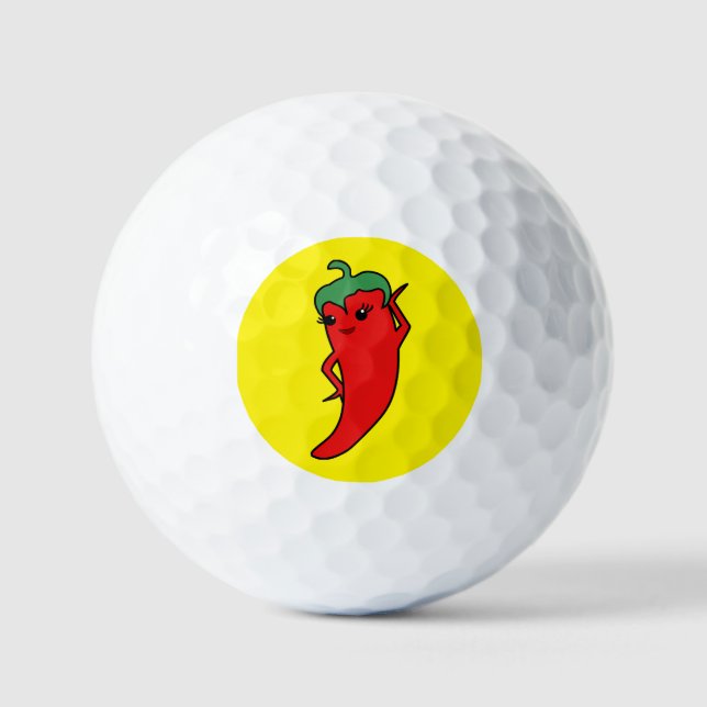 Kawaii Chilli Pepper Diva Custom Golf Balls (Front)