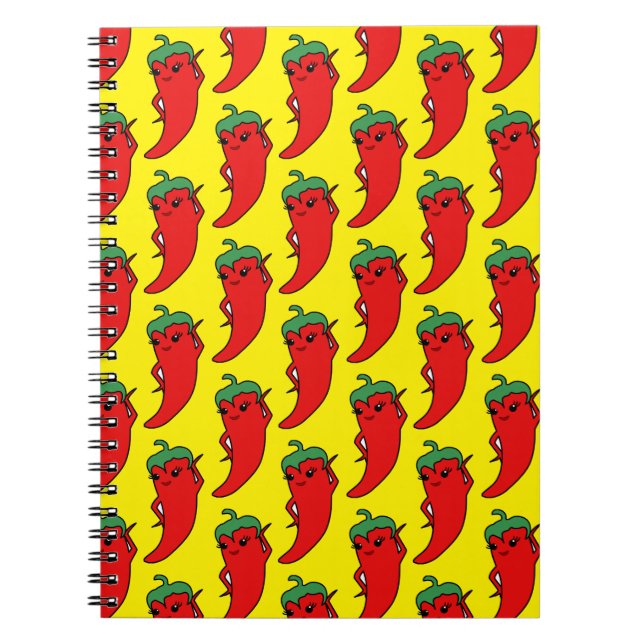 Kawaii Chilli Pepper Drawing Pattern Notebook (Front)