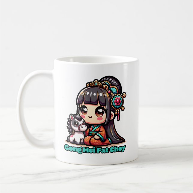 Kawaii Chinese New Year Horse and Girl Coffee Mug (Left)