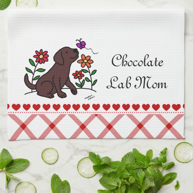 Kawaii Chocolate Labrador Cartoon Tea Towel (Folded)