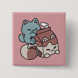 Kawaii Chocolate Milk Cat – Cozy Drink & Cuteness 15 Cm Square Badge