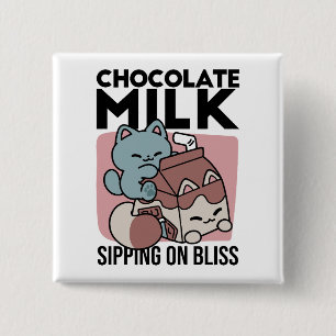 Kawaii Chocolate Milk Cat – Cozy Drink & Cuteness 15 Cm Square Badge