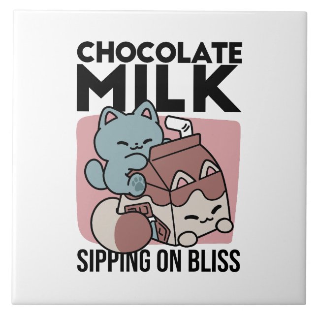 Kawaii Chocolate Milk Cat – Cozy Drink & Cuteness  Ceramic Tile (Front)