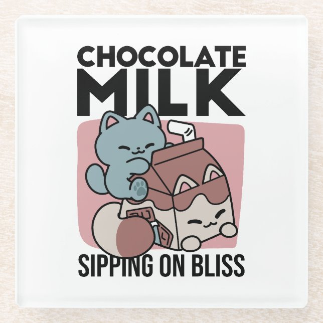 Kawaii Chocolate Milk Cat – Cozy Drink & Cuteness  Glass Coaster (Front)