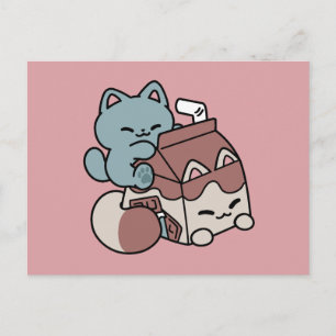 Kawaii Chocolate Milk Cat – Cozy Drink & Cuteness  Holiday Postcard