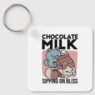 Kawaii Chocolate Milk Cat – Cozy Drink & Cuteness Key Ring