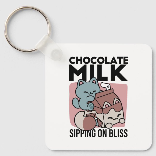 Kawaii Chocolate Milk Cat – Cozy Drink & Cuteness  Key Ring (Front)