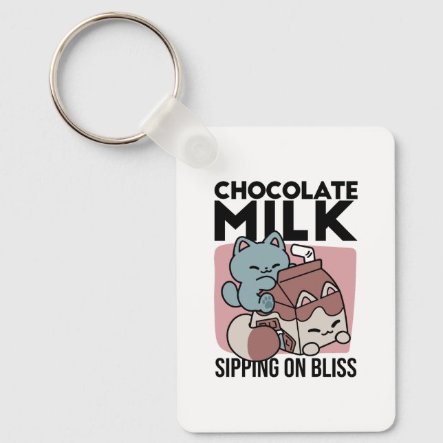 Kawaii Chocolate Milk Cat – Cozy Drink & Cuteness  Key Ring (Front)