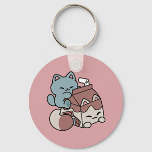 Kawaii Chocolate Milk Cat – Cozy Drink & Cuteness Key Ring