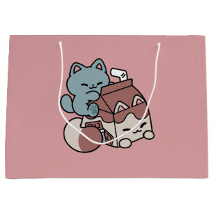 Kawaii Chocolate Milk Cat – Cozy Drink & Cuteness Large Gift Bag