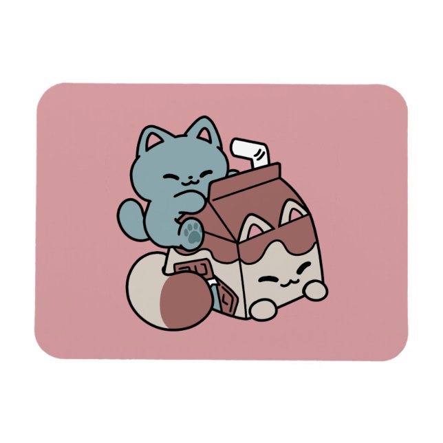 Kawaii Chocolate Milk Cat – Cozy Drink & Cuteness  Magnet (Horizontal)