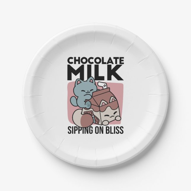 Kawaii Chocolate Milk Cat – Cozy Drink & Cuteness  Paper Plate (Front)