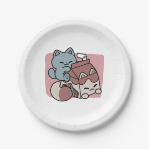 Kawaii Chocolate Milk Cat – Cozy Drink & Cuteness Paper Plate