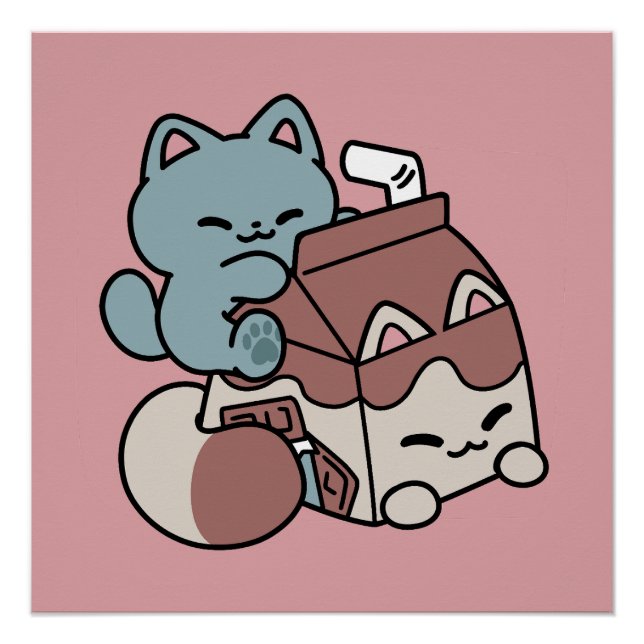 Kawaii Chocolate Milk Cat – Cozy Drink & Cuteness  Poster (Front)
