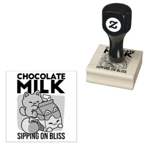 Kawaii Chocolate Milk Cat – Cozy Drink & Cuteness Rubber Stamp