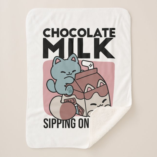 Kawaii Chocolate Milk Cat – Cozy Drink & Cuteness  Sherpa Blanket (Front)