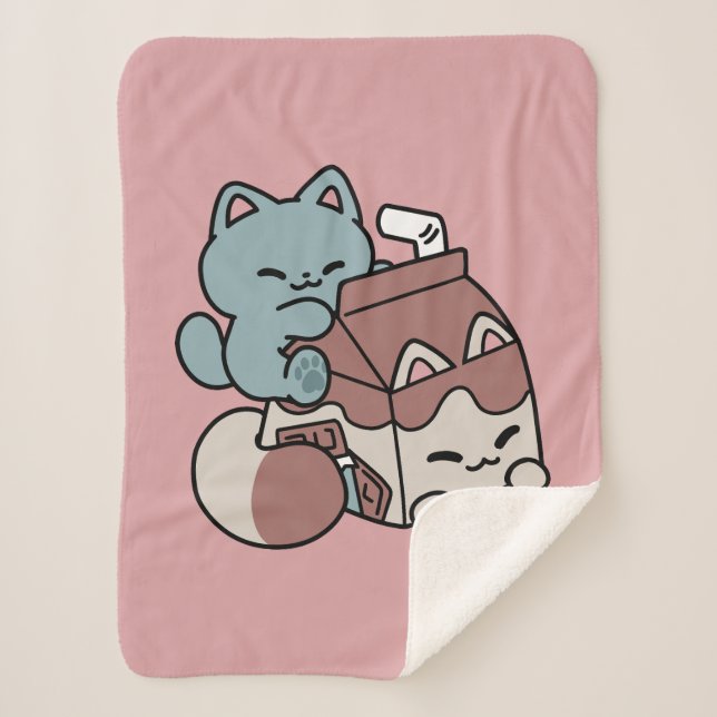 Kawaii Chocolate Milk Cat – Cozy Drink & Cuteness  Sherpa Blanket (Front)
