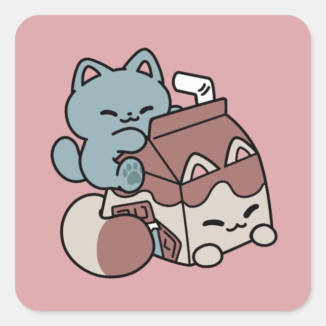 Kawaii Chocolate Milk Cat – Cozy Drink & Cuteness  Square Sticker (Front)