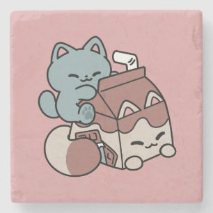 Kawaii Chocolate Milk Cat – Cozy Drink & Cuteness  Stone Coaster