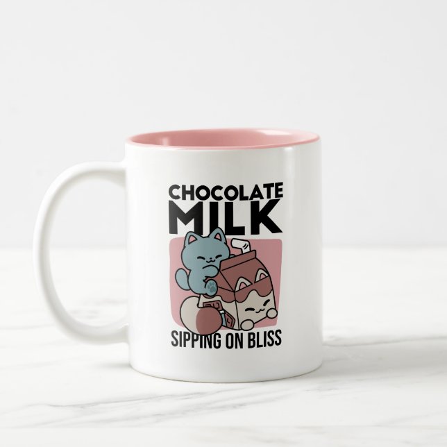 Kawaii Chocolate Milk Cat – Cozy Drink & Cuteness  Two-Tone Coffee Mug (Left)