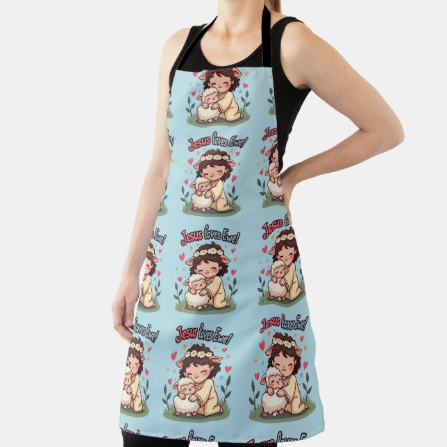 Kawaii Christian "Jesus Loves Ewe" Pastel Design Apron (Insitu)