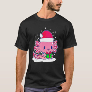 Kawaii Christmas Axolotl In Santa Hat With Christm T-Shirt